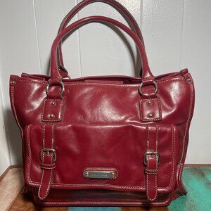 Franco Sarto Red Shoulder Bag Multi-Pocketed Handbag Vegan Leather Purse